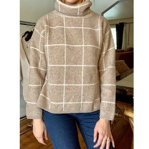 Tan & White Wool Blend Madewell Turtleneck Sweater
